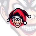 Mad Joker Clown Head with Crazy Smiling Vector Mascot Royalty Free Stock Photo